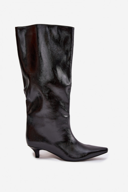 avec effet vernis bottes pour femmes Sur un talon bas couleur noire Mireva avec effet vernis bottes pour femmes Sur un talon bas couleur noire Mireva