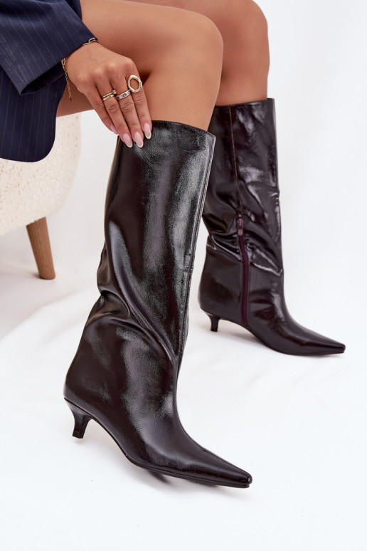 avec effet vernis bottes pour femmes Sur un talon bas Bourgogne Mireva avec effet vernis bottes pour femmes Sur un talon bas Bourgogne Mireva