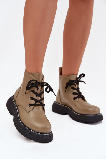réchauffer Bottes pour femmes avec une plateforme avec des lacets couleur verte Harmine 2