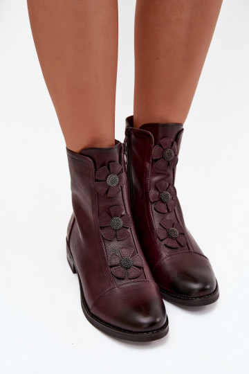 sich Zuarm laufen Damenstiefel mit breiten Absätzen Mit Dekorationeni mit floralen Motivenkami Burgund Pravienne