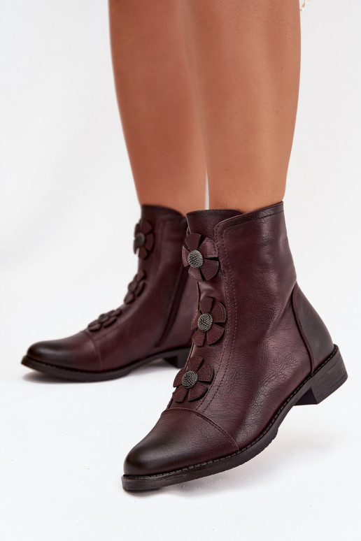 réchauffer Bottes pour femmes avec des talons larges Avec des décorationsi avec des motifs florauxkami Bourgogne Pravienne
