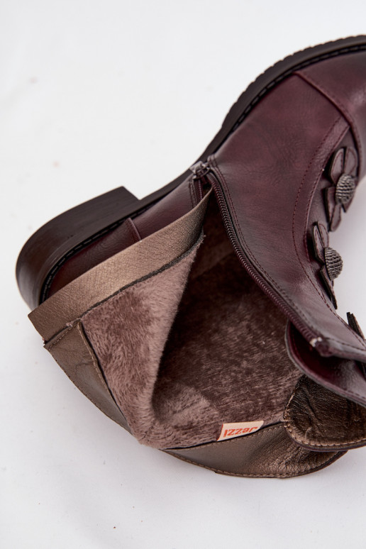 sich Zuarm laufen Damenstiefel mit breiten Absätzen Mit Dekorationeni mit floralen Motivenkami Burgund Pravienne