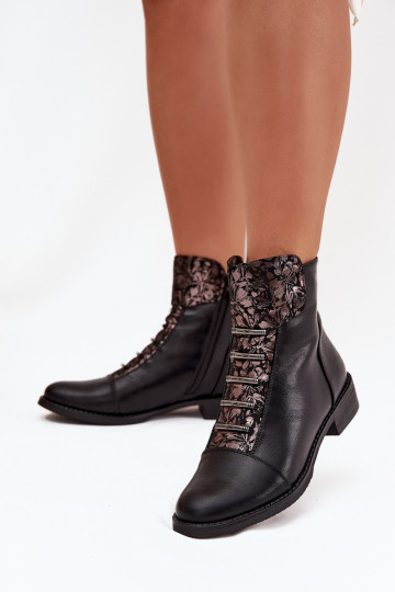 sich Zuarm laufen Damenstiefel mit breiten Absätzen mit floralen Motiven schZuarze Farbe Labise 2
