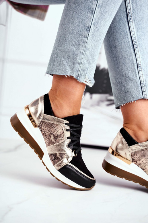 Leren sneakers model schoenen gouden kleur Nicole 2465