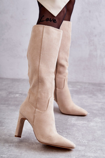 Bottes hauteur genou à talons hauts beige Truly Love