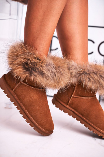 Féminin Peau Bottes de neige avec un manteau de fourrure marron Alexa