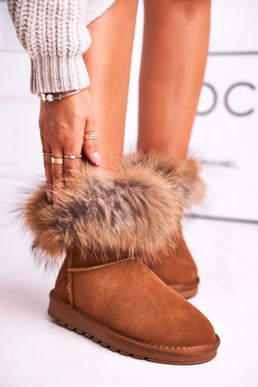 Féminin Peau Bottes de neige avec un manteau de fourrure marron Alexa Féminin Peau Bottes de neige avec un manteau de fourrure marron Alexa