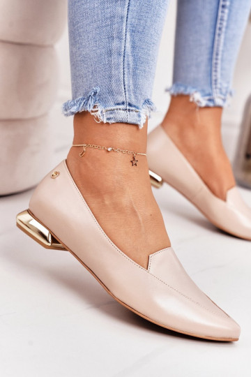 Mocassins beiges avec talons dorés Laura Messi 2013