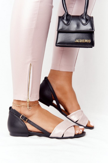 Sandales vernies en cuir naturel rose et noir Tai turiciejka 04614-15