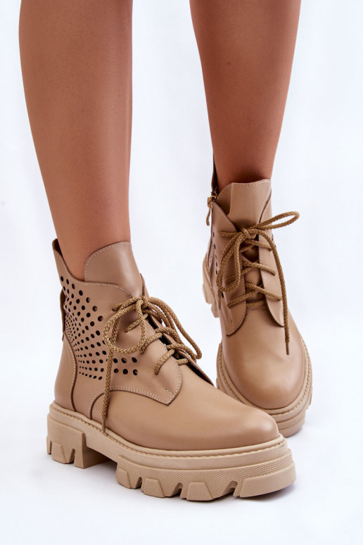 Peau bottes d équitation hautes avec des éléments ajourés beige Abilene