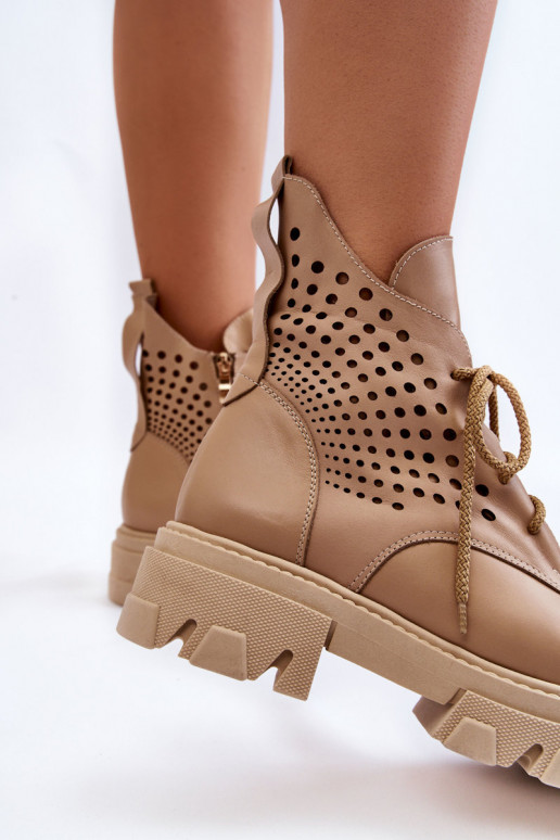 Peau bottes d équitation hautes avec des éléments ajourés beige Abilene