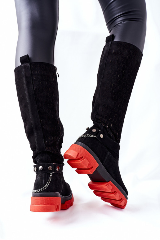 Féminin Peau bottes LeÀski couleur noire en daim 2866 Féminin Peau bottes LeÀski couleur noire en daim 2866