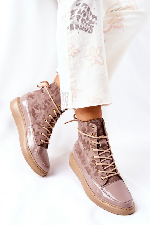 Sportlicher Stil Haut Schuhe LeZuski 3034 Beige mit Tarnung Sportlicher Stil Haut Schuhe LeZuski 3034 Beige mit Tarnung