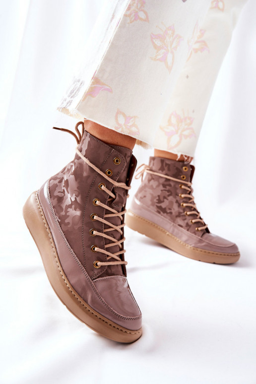 Sportlicher Stil Haut Schuhe LeZuski 3034 Beige mit Tarnung Sportlicher Stil Haut Schuhe LeZuski 3034 Beige mit Tarnung