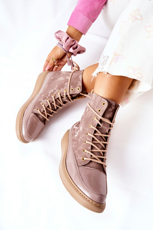 Sportieve stijl Leer schoenen LeInski 3034 beige met camouflage Sportieve stijl Leer schoenen LeInski 3034 beige met camouflage