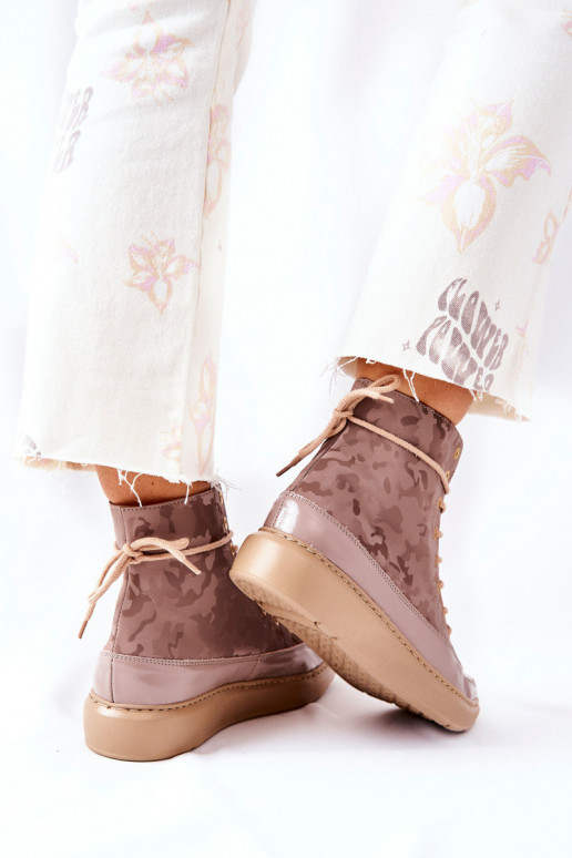 Sportlicher Stil Haut Schuhe LeZuski 3034 Beige mit Tarnung Sportlicher Stil Haut Schuhe LeZuski 3034 Beige mit Tarnung