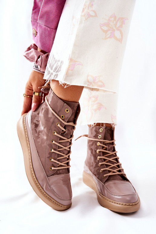 Sportlicher Stil Haut Schuhe LeZuski 3034 Beige mit Tarnung Sportlicher Stil Haut Schuhe LeZuski 3034 Beige mit Tarnung