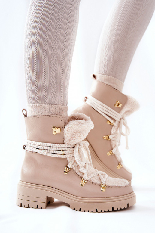 Haut Stiefel Schuhe mit Riemen LeZuski elfenbeinfarbe 3116