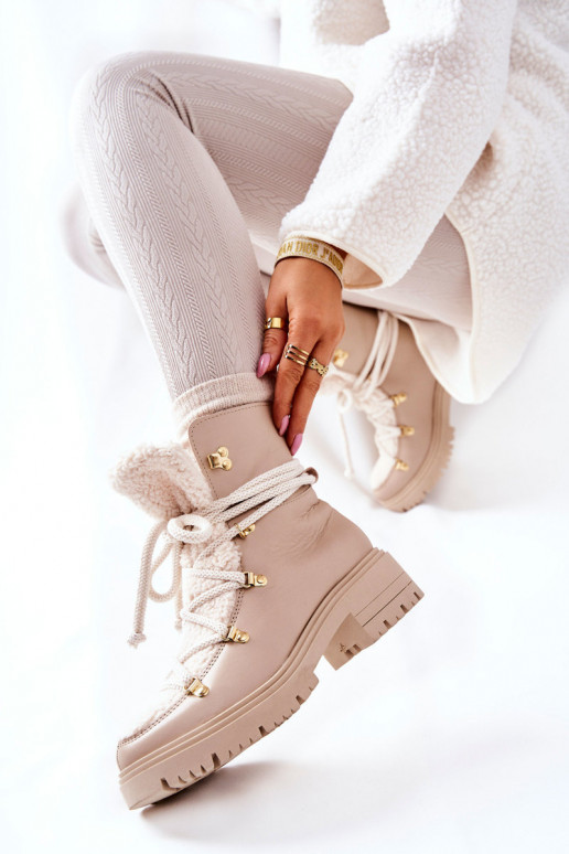 Peau Bottes chaussures avec des sangles LeÀski couleur ivoire 3116