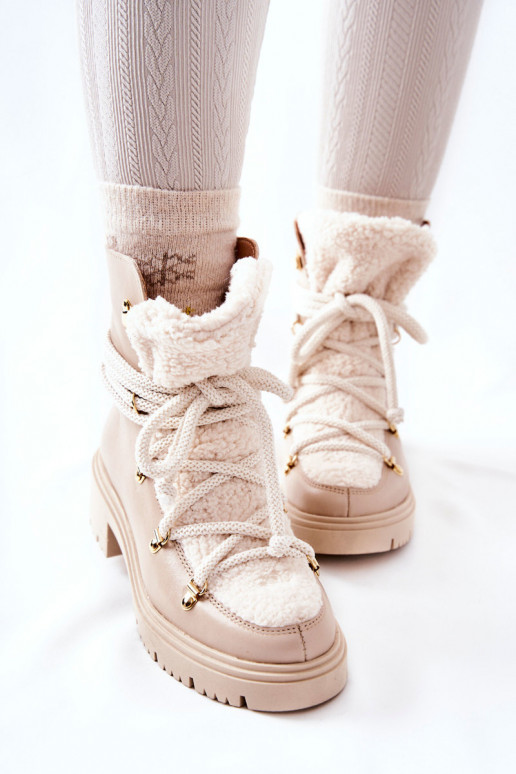 Leer Laarzen schoenen met riemen LeInski ivoor 3116