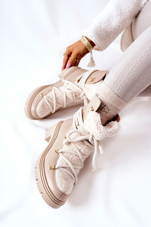 Leer Laarzen schoenen met riemen LeInski ivoor 3116