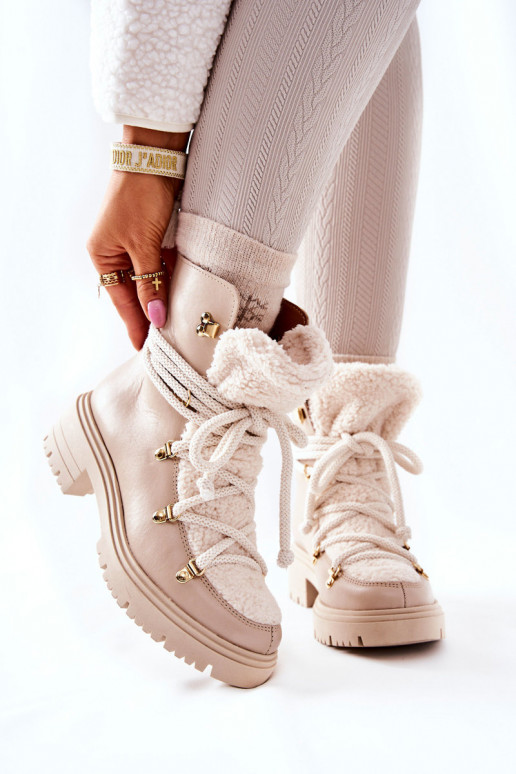 Leer Laarzen schoenen met riemen LeInski ivoor 3116