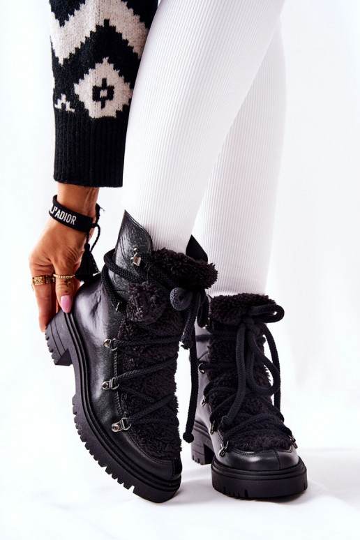 Peau Bottes chaussures avec des sangles LeÀski couleur noire 3116