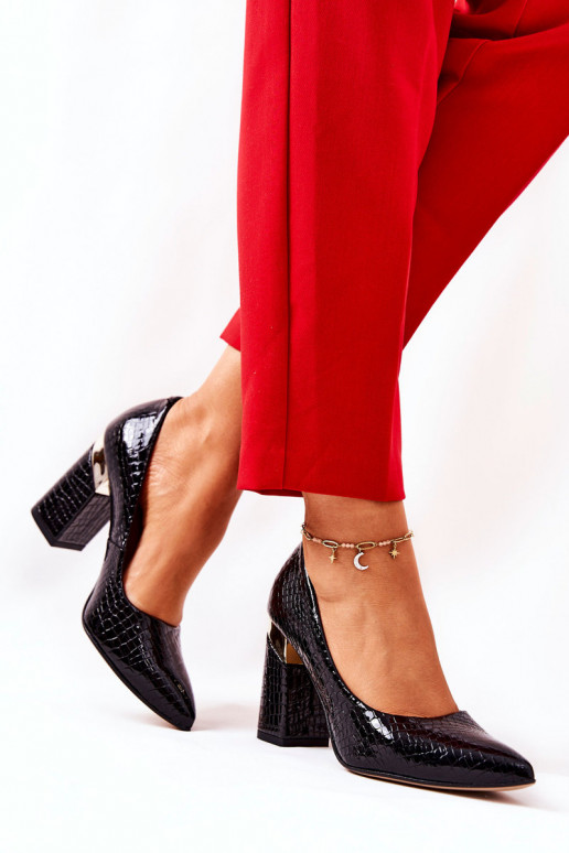 Haut Schuhe LeZuski mit Schlangenhautimitat 3117 schZuarze Farbe Haut Schuhe LeZuski mit Schlangenhautimitat 3117 schZuarze Farbe