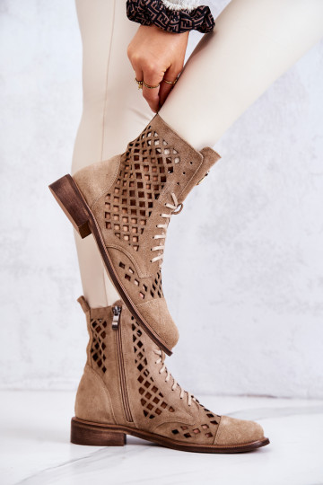 Zazoo 2695 met elementen van opengeInerkt Leer Laarzen bruine kleur 2