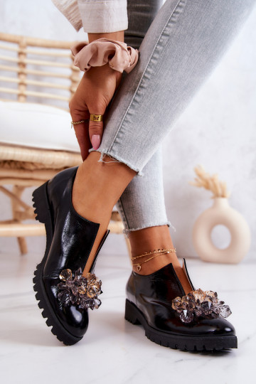 Eleganter Stil Haut Schuhe mit Ornamenten schZuarze Farbe Cindy