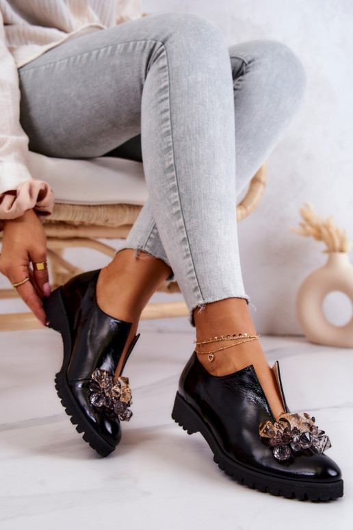 Eleganter Stil Haut Schuhe mit Ornamenten schZuarze Farbe Cindy