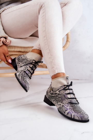 Dameslaarzen van suède Schoenen met imitatie slangenleer Het heeftciejka 04744-03 beige 2