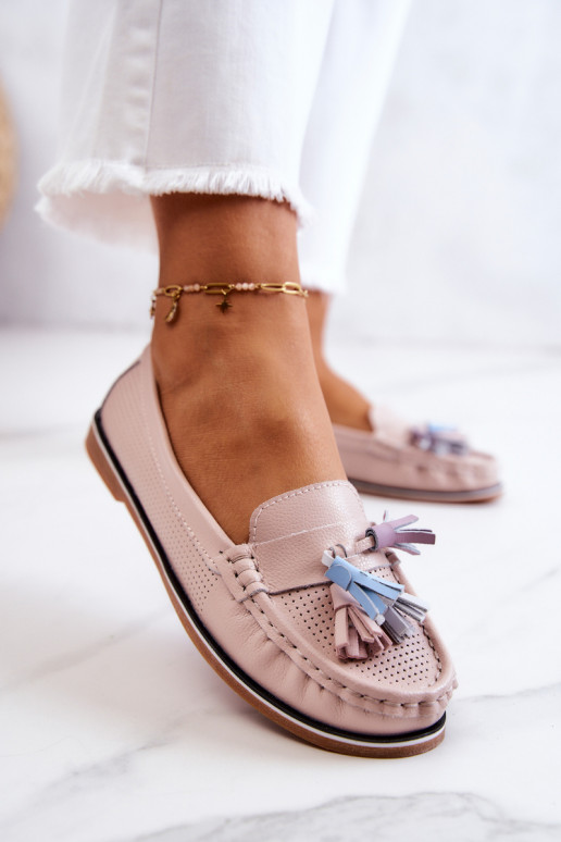 Peau mocassins pour femmes avec des franges couleur rose Laressa Peau mocassins pour femmes avec des franges couleur rose Laressa