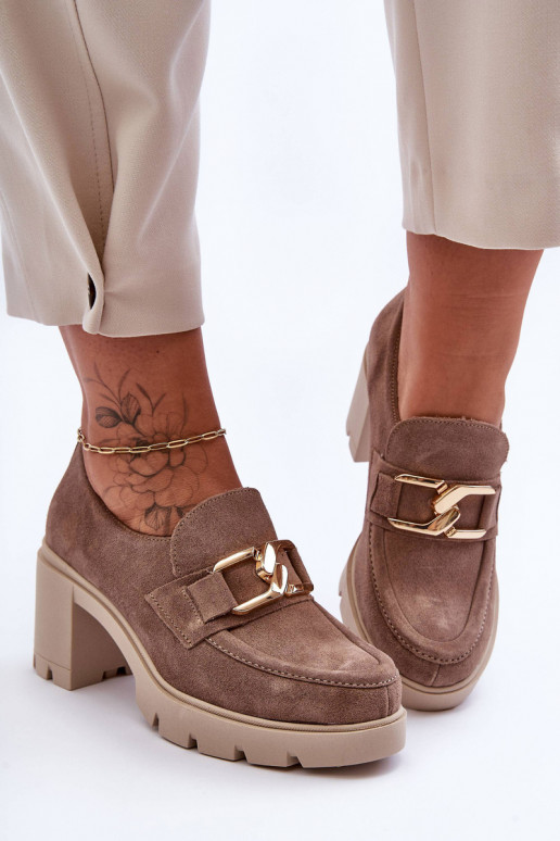 Eleganter Stil Schuhe mit Absätzen mit goldenen Details Beige Lemar Harmell Eleganter Stil Schuhe mit Absätzen mit goldenen Details Beige Lemar Harmell