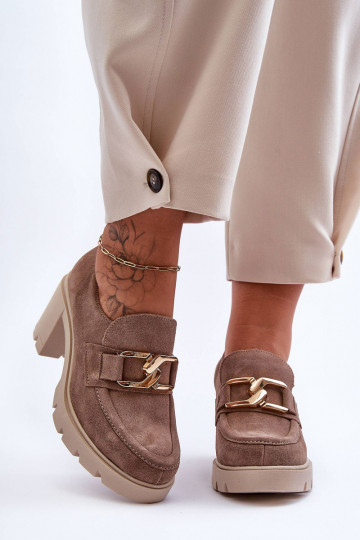 Style élégant chaussures avec des talons avec des détails dorés beige Lemar Harmell 2