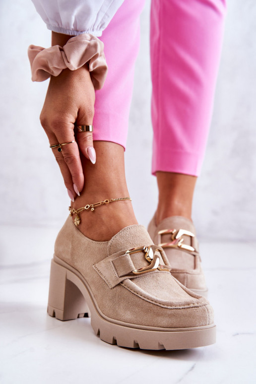 Eleganter Stil Schuhe mit Absätzen mit goldenen Details elfenbeinfarbe Lemar Harmell