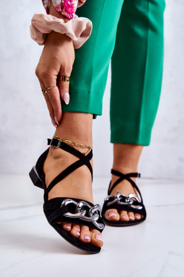 Schwarze Wildleder-Sandalen für Damen mit Ketten Laura Messi 2365 2