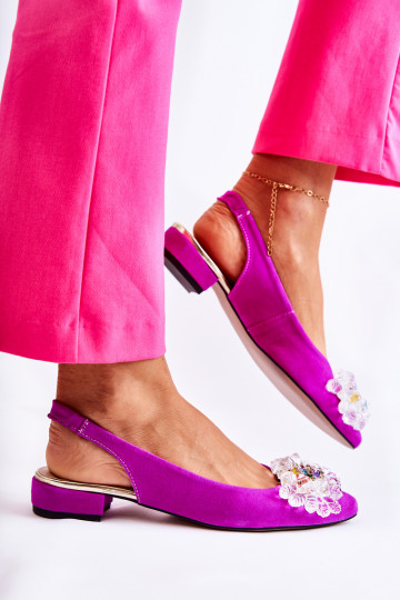 Ballerinas aus INildleder mit Absätzen mit Ornamenten Dunkelpink Elenie