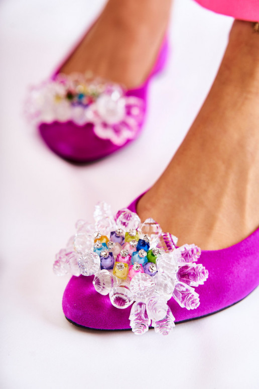 Ballerinas van suède met hakken met ornamenten Donker roze Elenie Ballerinas van suède met hakken met ornamenten Donker roze Elenie