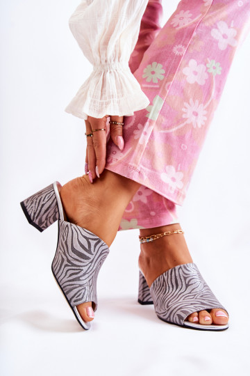 Grijze leren dames slippers met hakjes Zebra Nessita 2