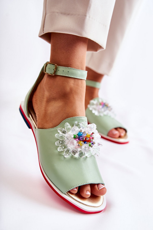 Feminin Haut Sandalen mit Ornamenten grüne Farbe Nevassa Feminin Haut Sandalen mit Ornamenten grüne Farbe Nevassa