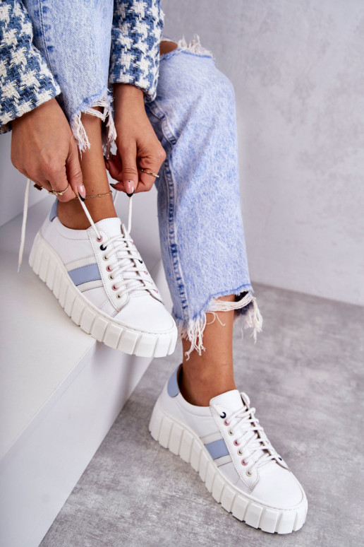 Dames Leer sportschoenen met riemen INit-blauIn Ariva