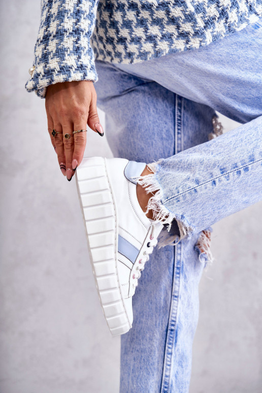 Dames Leer sportschoenen met riemen INit-blauIn Ariva