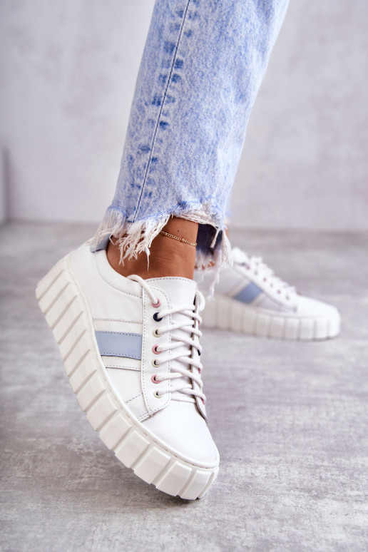 Féminin Peau baskets avec des sangles Blanc-couleur bleue Ariva Féminin Peau baskets avec des sangles Blanc-couleur bleue Ariva