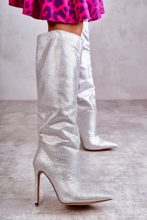 Modisch Stiefel mit dünnen Absätzen mit blitzenden Augen Silberfarbe Lovisa Modisch Stiefel mit dünnen Absätzen mit blitzenden Augen Silberfarbe Lovisa