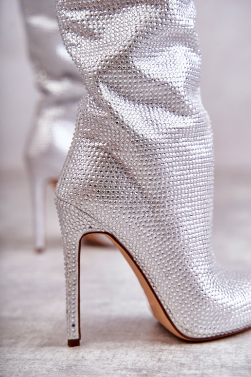 Modisch Stiefel mit dünnen Absätzen mit blitzenden Augen Silberfarbe Lovisa Modisch Stiefel mit dünnen Absätzen mit blitzenden Augen Silberfarbe Lovisa