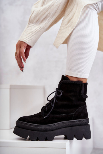 en daim réchauffer Bottes avec des lacets couleur noire Lemar Elisabeth 2