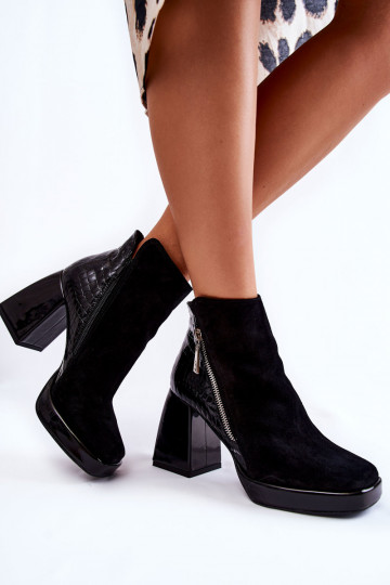 Chaussures en daim avec des talons Motif géométrique couleur noire Alienore 2