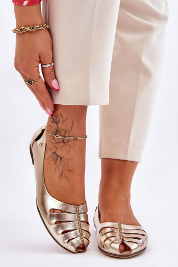 Zazoo 10009 Ballerines confortables en cuir naturel Féminin couleur dorée