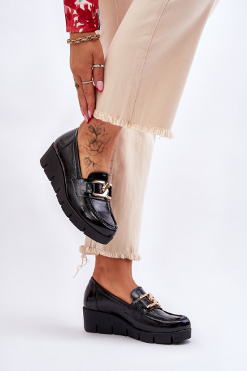 Mocassins laqués Sur un coin couleur noire Lemar Felicita 2